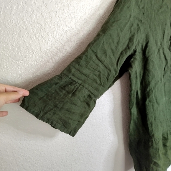 FLAX lagenlook linen button down tunic top ruffle sleeve hem sz L - Picture 3 of 7